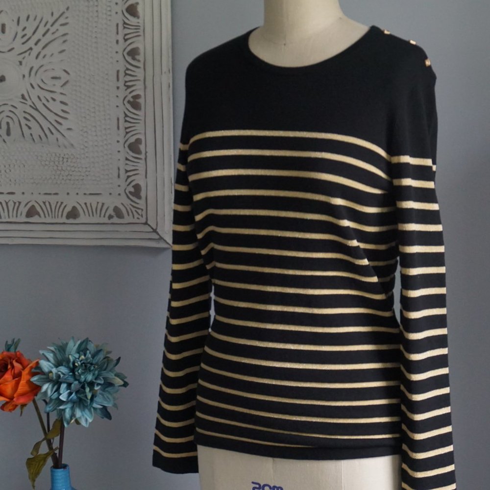 J McLaughlin Metallic Gold Stripe Sweater (s)